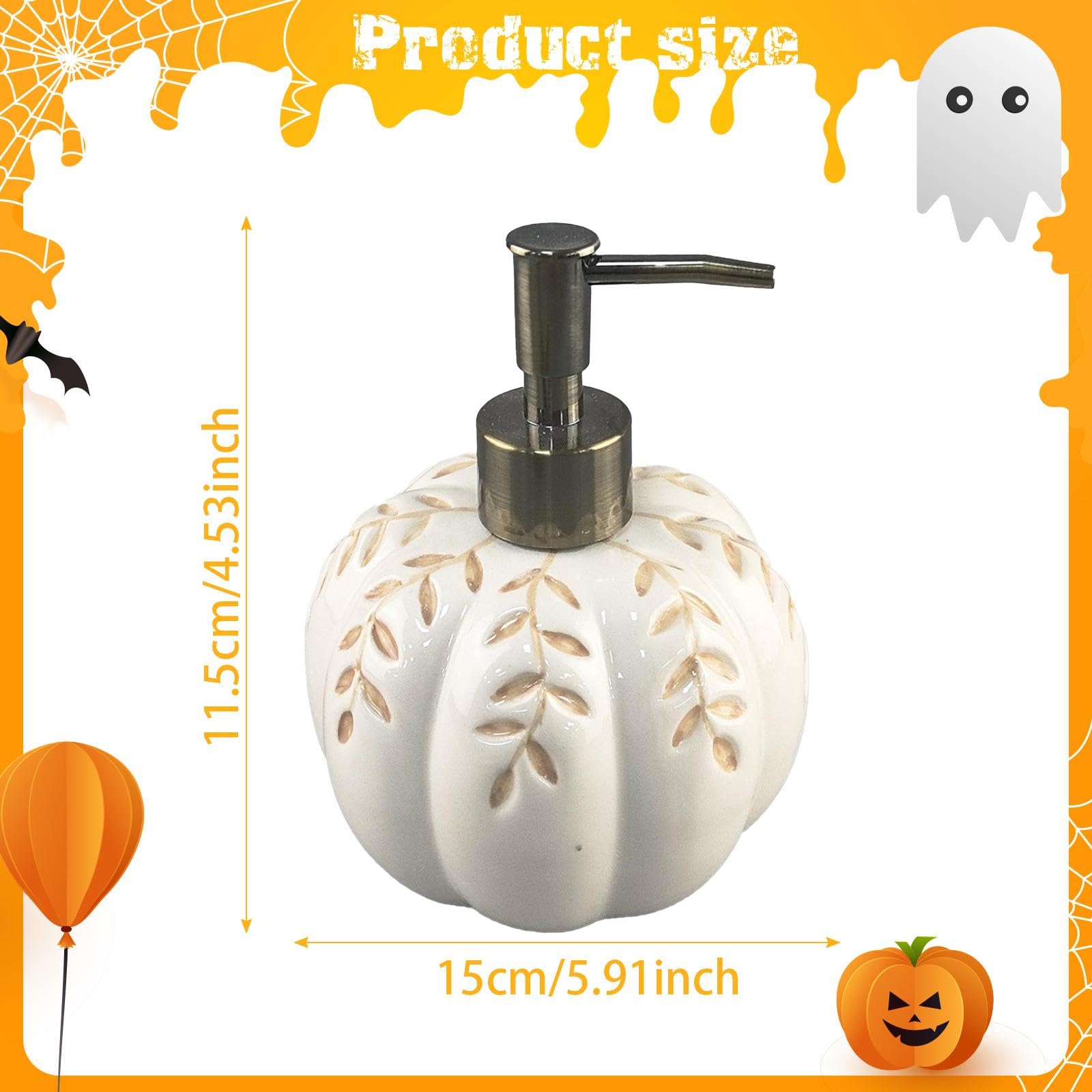 Dispenser Sapone Forma di Zucca in Ceramica Ricaricabile per Bagno Cucina Flacone Lozione Liquida Pompa Pratica Adatto per Regalo Decorazi, Bianco