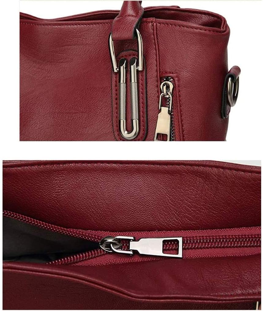 Women Tote Bags Top Handle Satchel Handbags Diagonal Package PU Leather Shoulder Purse Wine Red