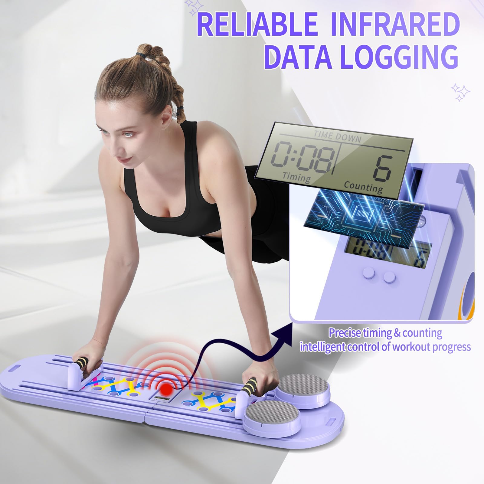 Pilates Board, Tragbares Faltbares Pilates Reformer Set, Vielseitige Pilates Board für Zuhause, Helllila