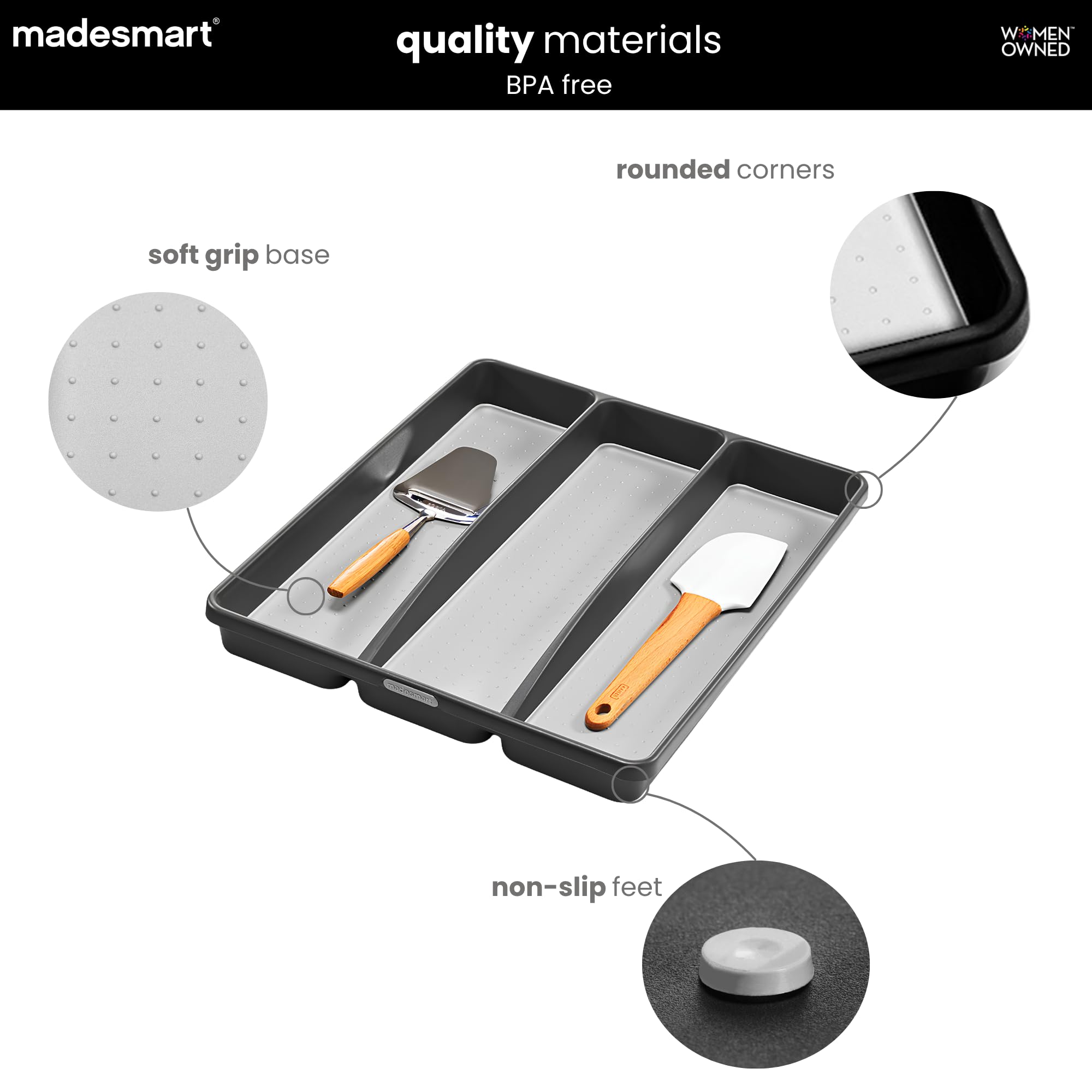 madesmart Granite Utensil Tray - 3 Compartments -4