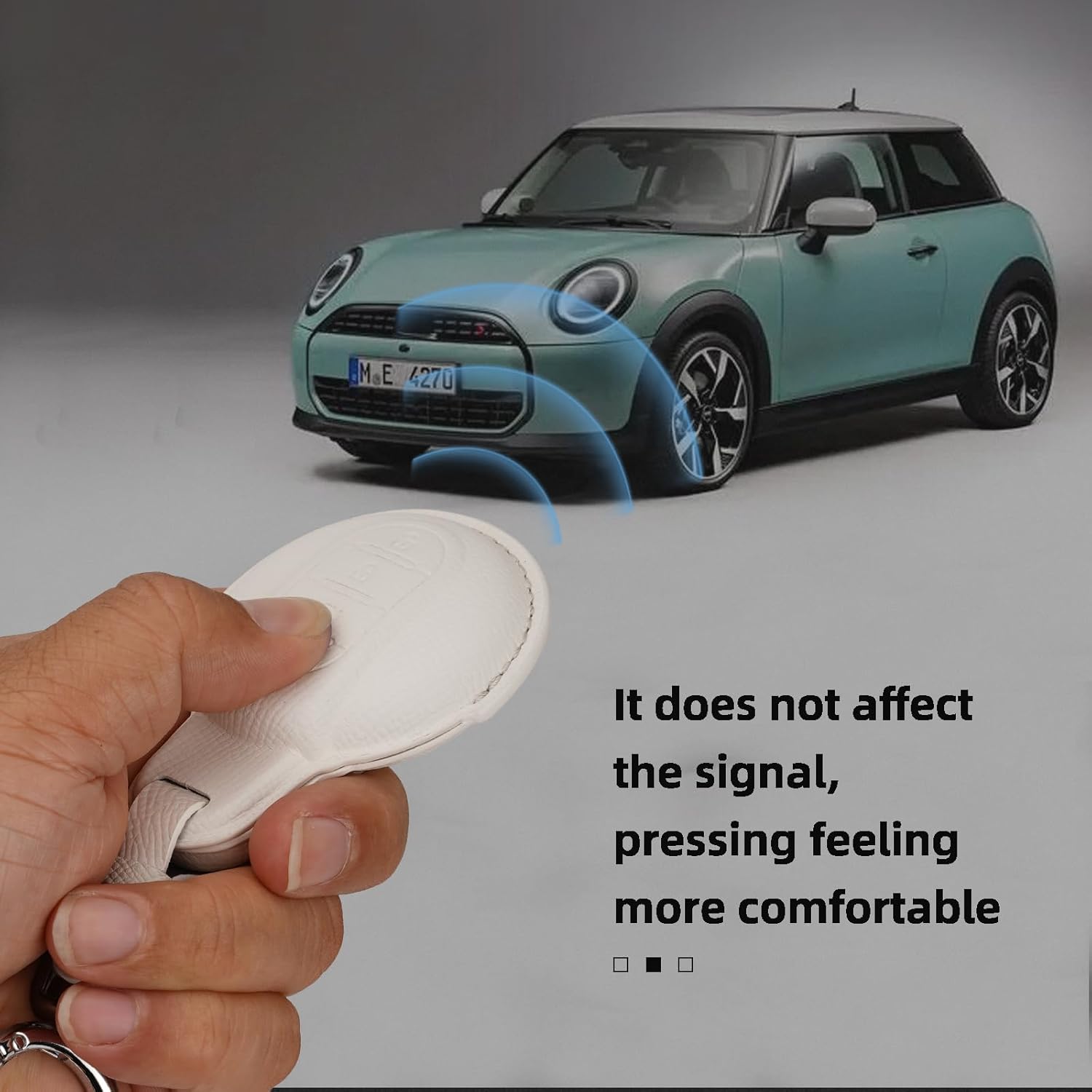 Leather Key Fob Cover with Keychain, Compatible with BMW Mini Cooper S, D, SD, F54-F61, R55-R61, S Roadster Smart Key (White)