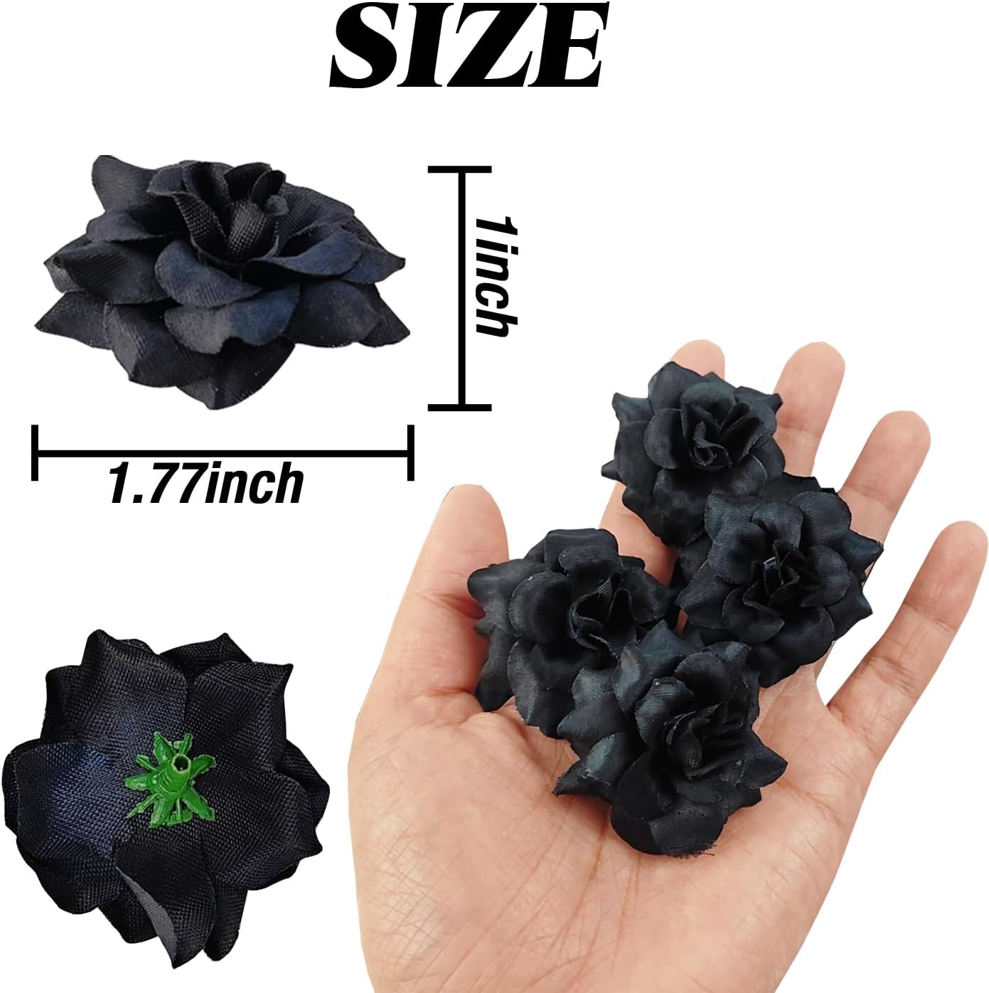 TIHOOD 55PCS Black Mini Roses Artificial Flowers Bulk, 1.77 Inch Small Silk Fake Roses Flower Heads for Decoration, Crafts, Wedding Halloween Party Home Decor - Image 2