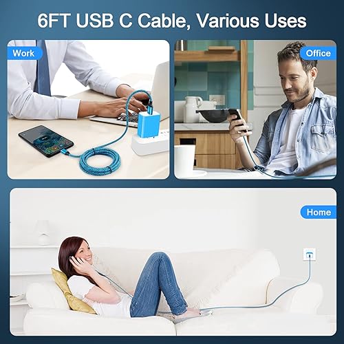 Miniatura 7 de Cargador de pared rápido USB Android de 18 W con cable tipo C de 6 pies para Samsung Galaxy A17 S25 Ultra S25+ A16 5G A53 A13 A15 A14 A54 A25 A23