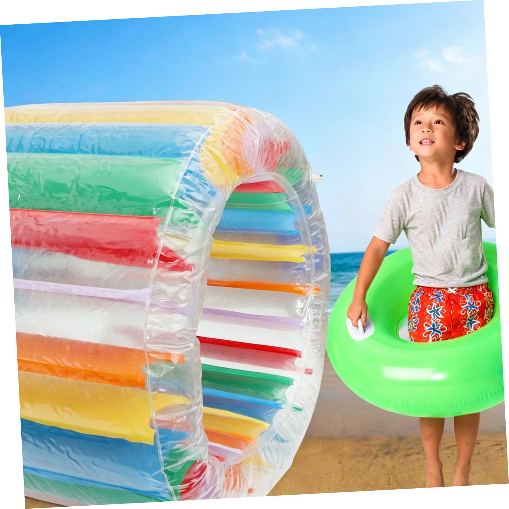 Hohopeti Juguete Inflable de PVC para Piscina y Césped, Rodillo Flotante Colorido y Plegable para Niños y Niñas, Adecuado para Juego Acuático en Interiores y Exteriores