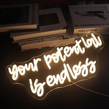 Your Potential Is Endless Neon Light - Inspiring LED Wall Art for Study, Home Office, Motivational Space Decor, Dimmable USB Hanging Sign, Empowering Growth Gift for Students, Creators & Dreamers