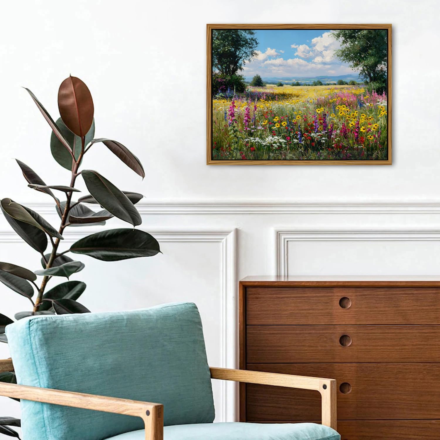 Floral Landscape Wall Art Spring Wildflower Wall Decor Field of Flower Pictures Wall Decor Farmhouse Flower Meadow Field Canvas Prints Rustic Country Artwork Living Room Bedroom Home Decoration 12x16"