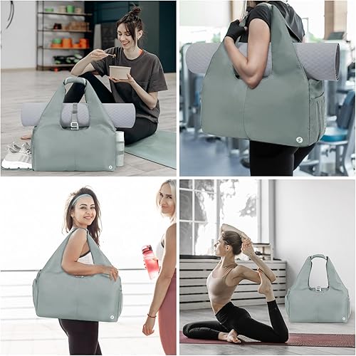 Miniatura 6 de sportsnew Bolsas de gimnasio de yoga para mujer con compartimento para zapatos, bolsillos de almacenamiento en seco húmedo y soporte ajustable para