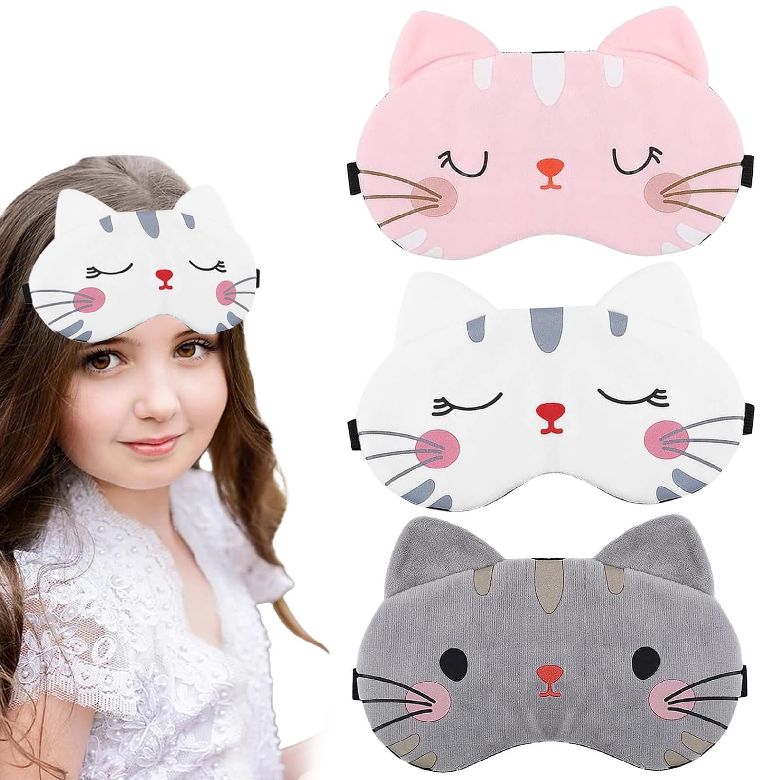 Antifaz para Dormir 3 Piezas para Niños y Niñas - Algodón - para Siesta, Viajar, Avión