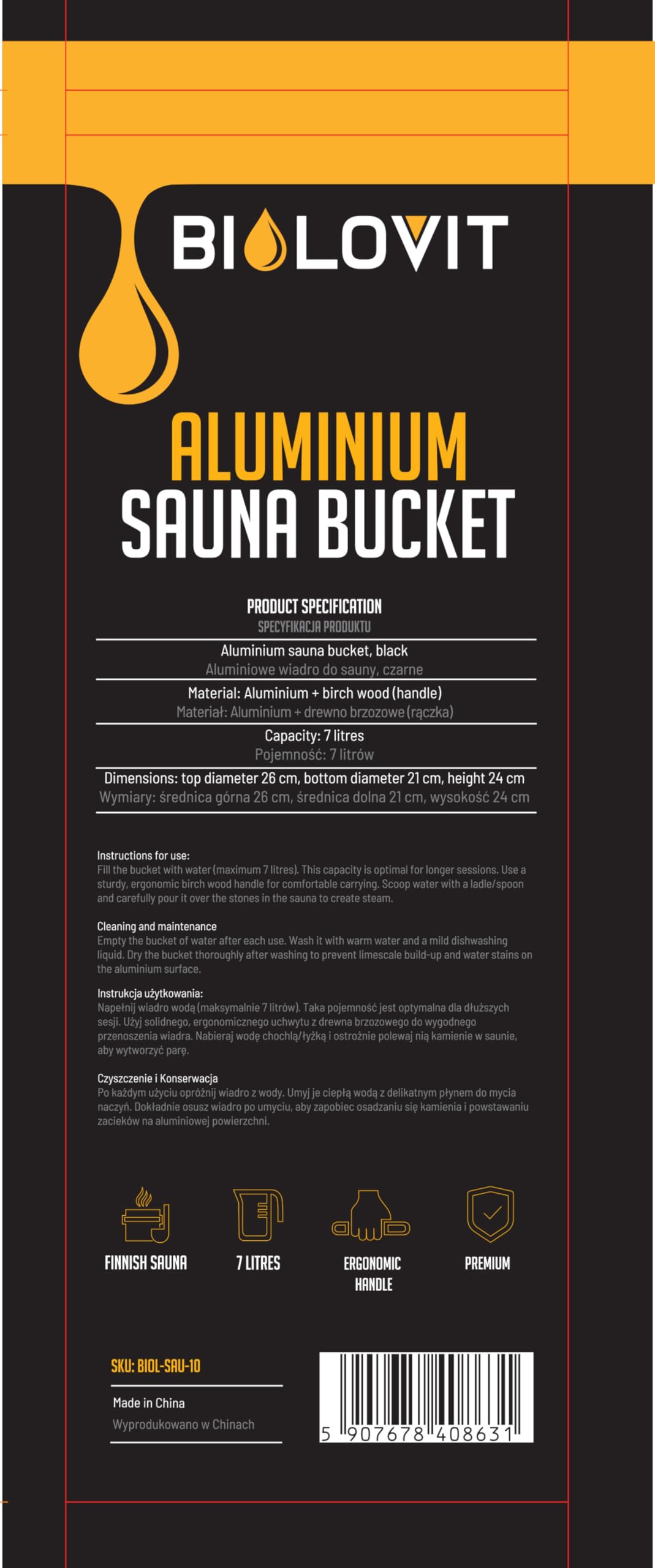 Seau de Sauna en Aluminium Noir 7 L – Seau de Sauna