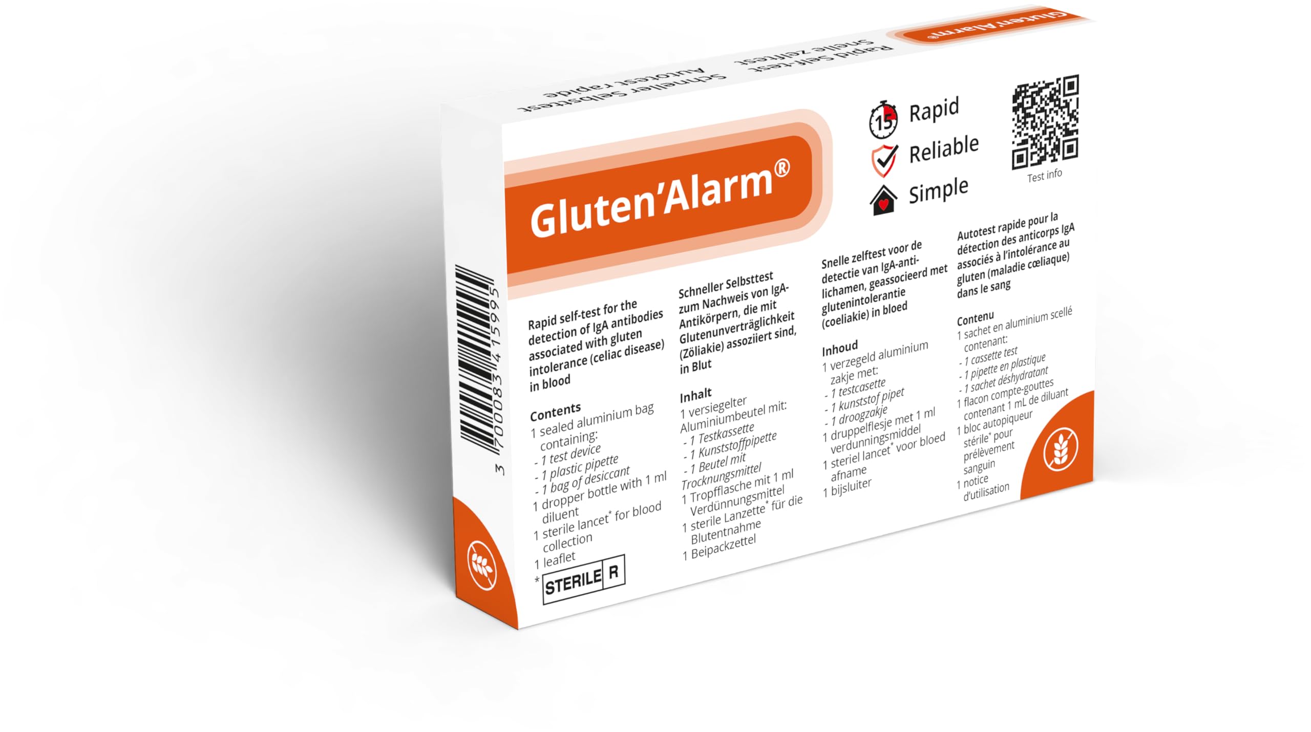 Autotest na gluten Gluten'Alarm - szybki test do wykrywania nietolerancji glutenu i celiakii, autotest do użytku domowego
