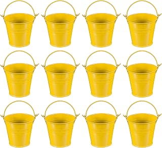 PATIKIL 2.7"x2.3" Small Metal Buckets with Handle, 12 Pcs Mini Galvanized Bucket Colorful Easter Buckets for Crafts Party Favors Decoration, Yellow