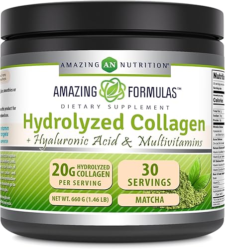Amazing Formulas - Suplemento de colágeno hidrolizado con ácido hialurónico y multivitamínicos, 30 porciones en polvo, 23.28 oz, sabor matcha japonés