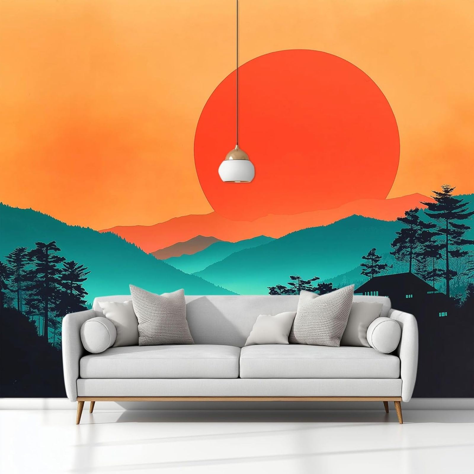 kfjhgbdshhj Minimal Japanese Sunset Photo Wallpaper, Non-Woven Wall Mural, Orange Color, for Living Room, Bedroom, Office, Hallway, Teenager's Room, Wall Decor, 200cm x 140cm
