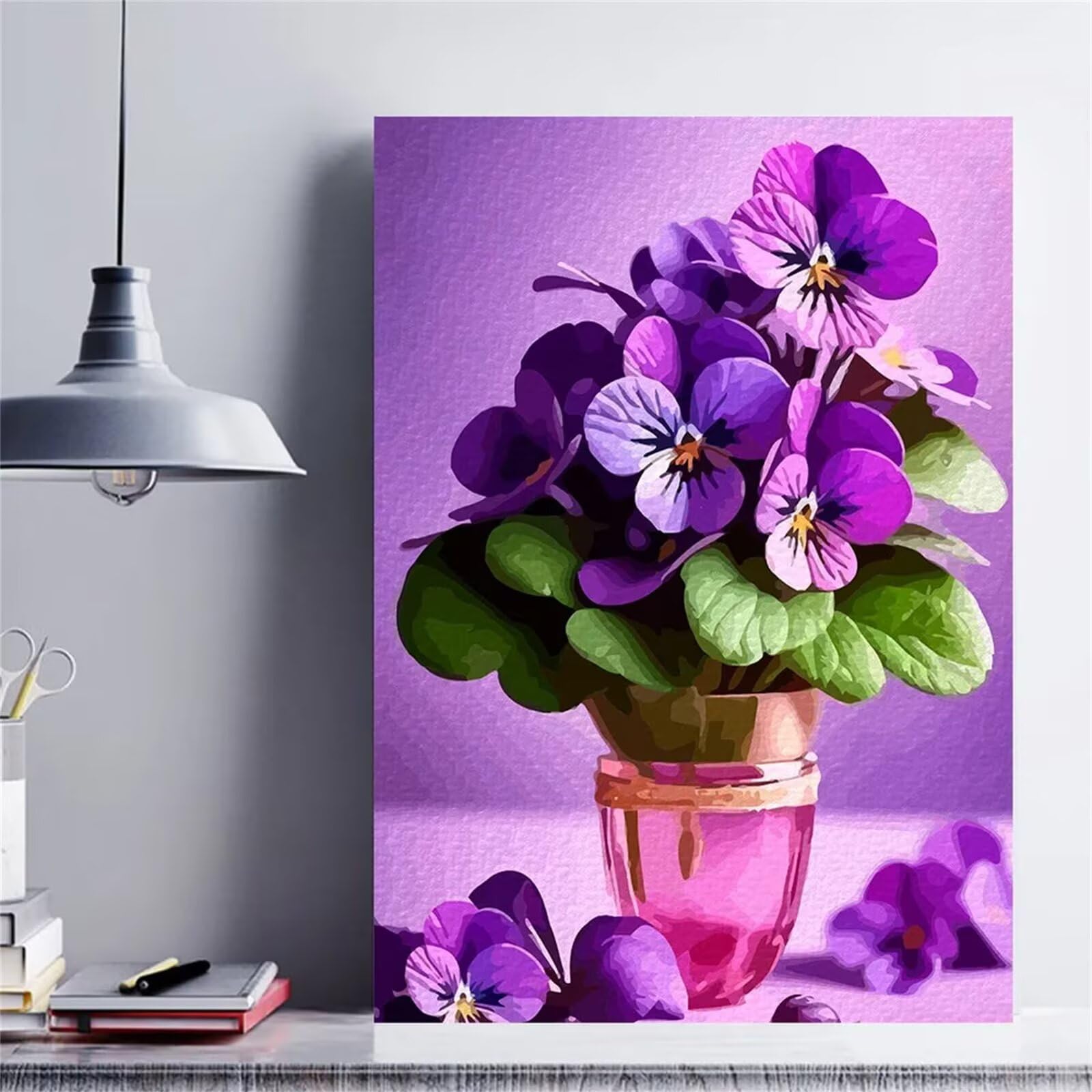Peinture Numero Adulte,Pensées violettes Peinture par Numéros Kits,avec Cadre Bricolage Peinture à l'huile sur Toile pour Adultes Enfants Paint by Numbers Cadeaux pour Maison Décoration 55x70 cm