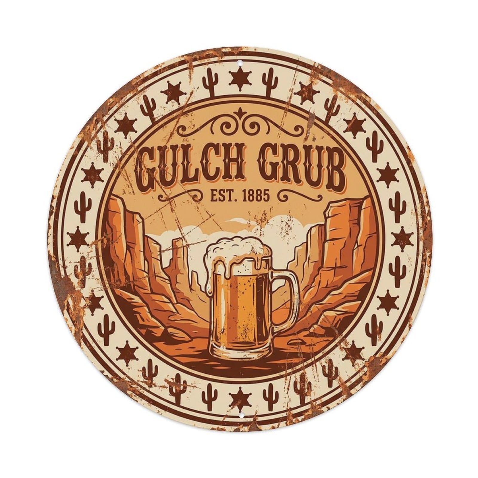 Vintage Beer Western Cowboy Gulch Grub Retro Bar for Pub Vintage Metal Tin Sign Plaque Wall Decor for Cafe, Club Bar, Office, Garden Metal Poster 8x8Inch