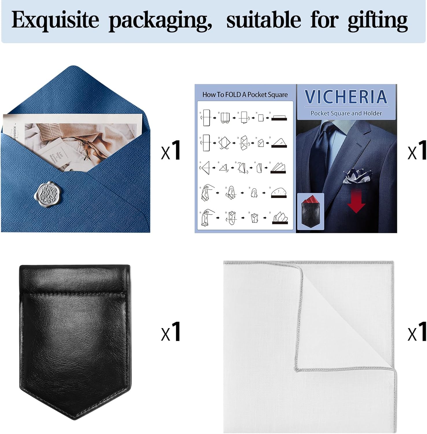 Linen Pocket Squares for Men with Leather Holder 10x10 Inch Prefolded Men's Handkerchief to maintain shape White - Image 7