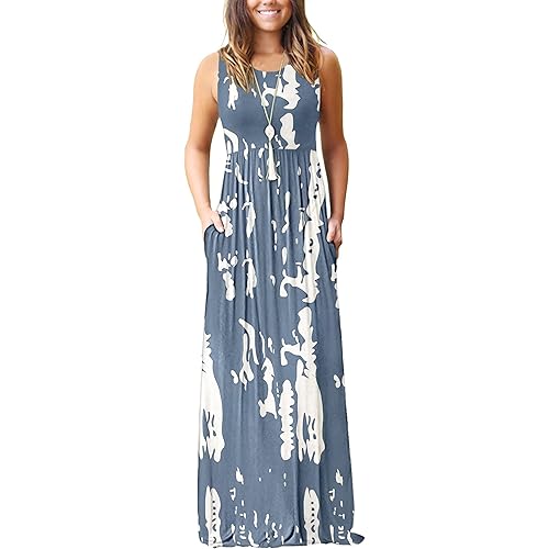 AUSELILY Women's Summer Sleeveless Loose Maxi Dress Casual Long Dress with Pockets