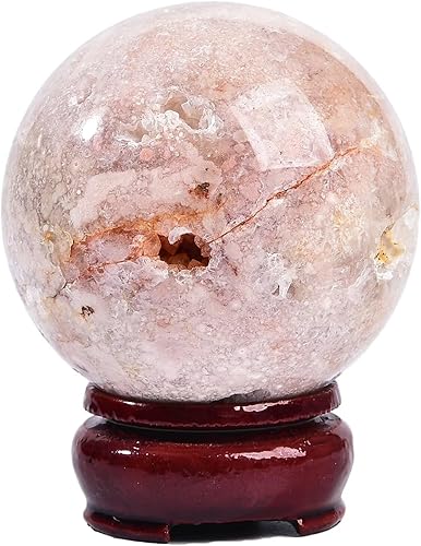 CNYANFEI Bola de cristal de ágata de flor de cerezo con soporte, esfera de cuarzo, piedra mineral, orbe decorativo para decoración del hogar,