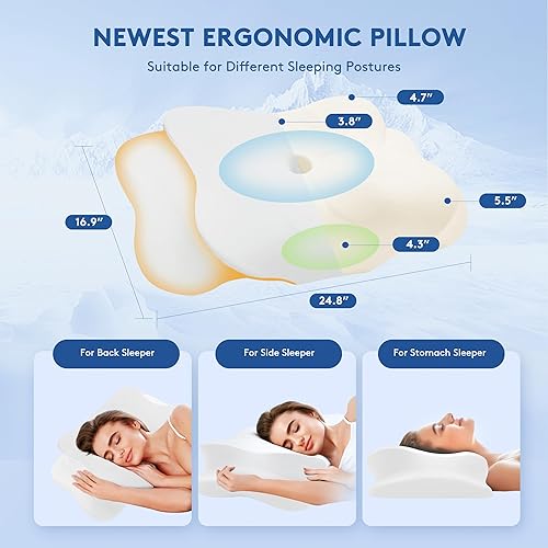 Miniatura 5 de Almohada cervical para aliviar el dolor de cuello, almohadas de espuma viscoelástica de contorno refrescante, soporte ergonómico sin olor, almohada