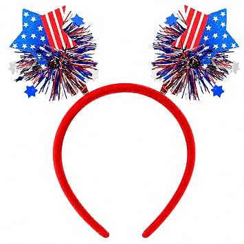 Patriotic Star Headband Red White Blue Head Bopper Headpiece Costume Dress-Up Accessories for 4th of July, Independence Day, Memorial Day, Veterans Day, Parades USA Themed Party Favors Photo Props