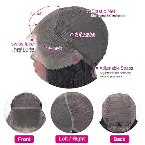 Miniatura 3 de Pelucas de cabello humano prearmadas con encaje frontal, con alaciado brasileño recto, para las mujeres afroamericanas, 150% densidad.