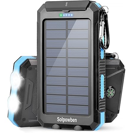 Solar Charger, 20000mAh Solar Power Bank Portable Solar Phone Charger Compatible with All Smartphones Waterproof External Battery Pack with 2 USB Ports/LED Flashlights for Outdoor Camping(Blue)