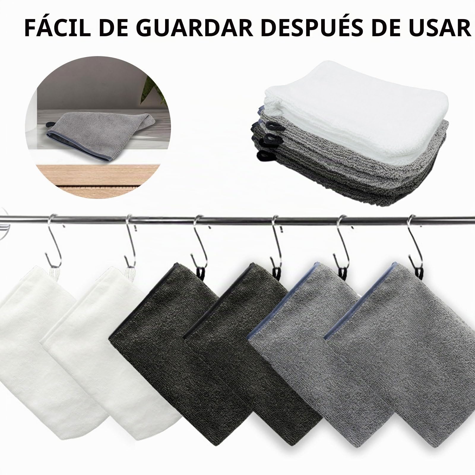 Lote de 6 Manoplas de baño Algodón 20 x 16 cm,Guantes de Microfibra para Limpieza Facial,Manoplas de baño de Rizo algodón 100%(Negro, Blanco y Gris)