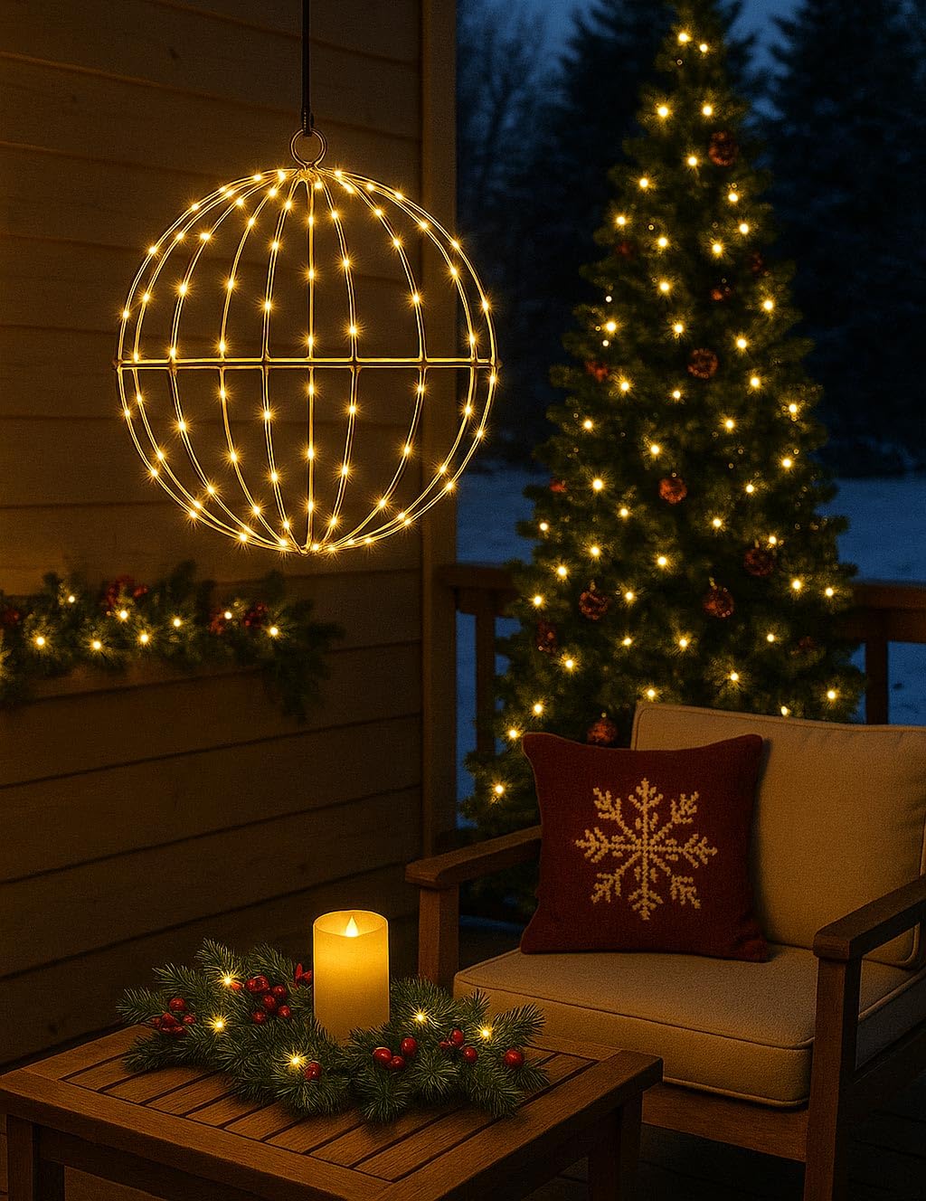 LED Lichterkugel Ø20 cm 100 warmweiße LEDs Timer Batteriebetrieben IP44 Weihnachtsdeko
