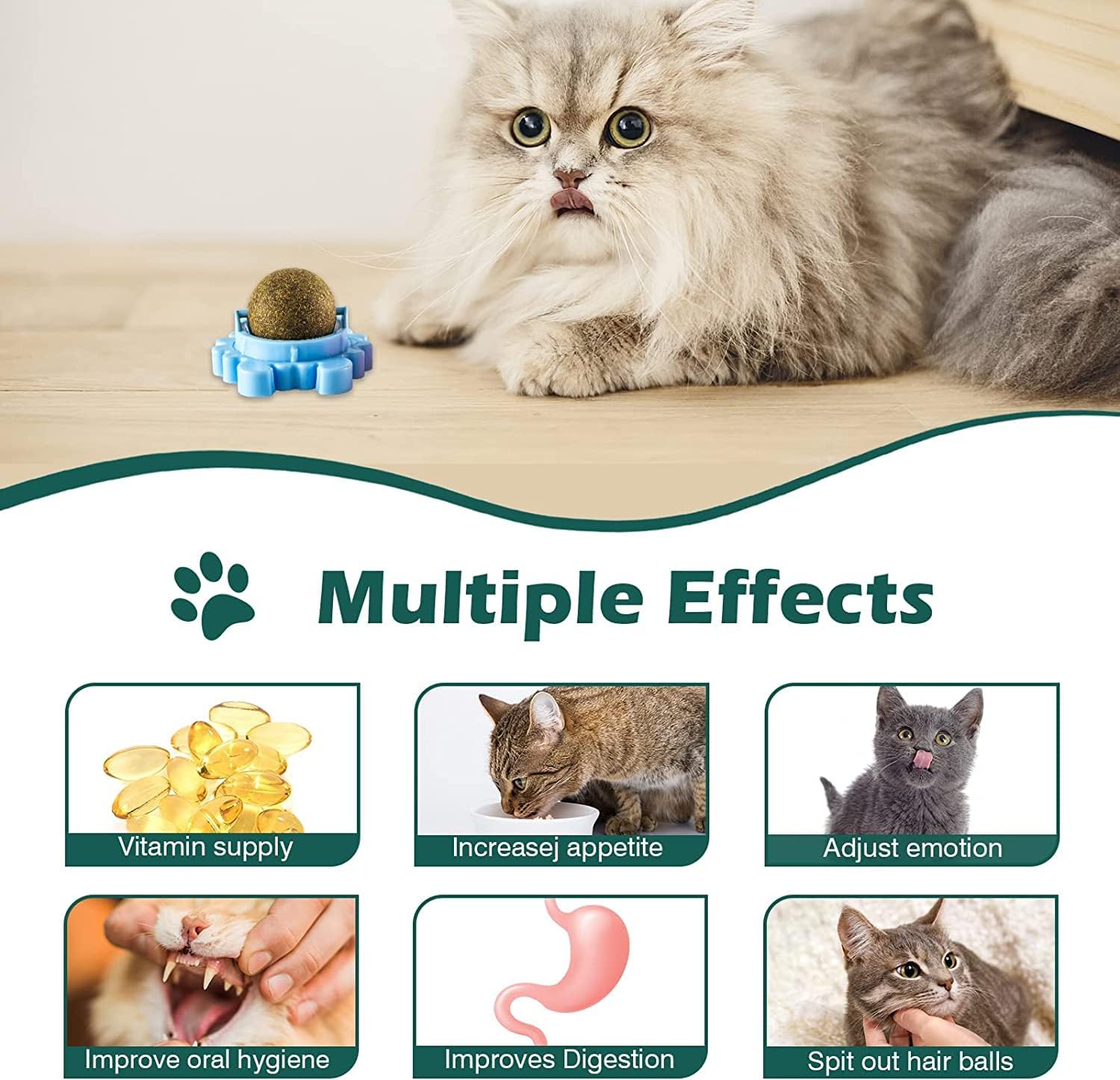 Palla di erba gatta 3 pezzi giocattolo gatto erba gatto crack palline di menta piperita 360° adatto per la pulizia dei denti di gatto allevia l'ansia dei gatti (tartaruga)