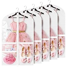 Univivi 40 Inch Dance Costume Garment Bags for Kids, White, 5 Pack