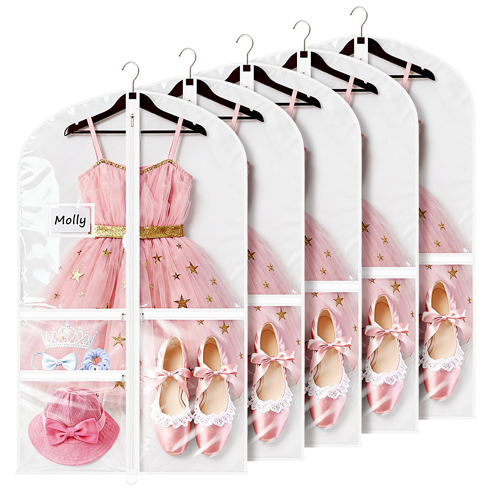 Univivi Dance Costume Garment Bags for Kids 40 Inch Foldable Garment Bags for Dance Costumes with Clear PVC