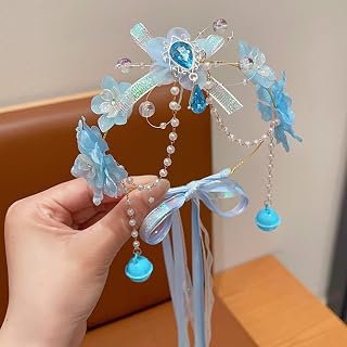 Artificial Flower Crown Headband for Women Girls – Boho Floral Wreath Halo for Weddings, Photoshoots, Festivals, Birthdays, and Costume Parties (Blue Flower Bell, Adjustable)