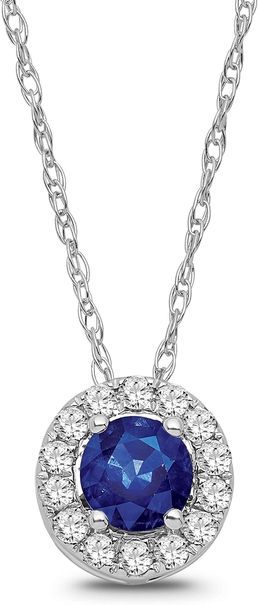 ARAIYA FINE JEWELRYSterling Silver Diamond and Blue Sapphire Halo Pendant Necklace (1/8 cttw, I-J Color, I2-I3 Clarity), 18", Metal, Diamond