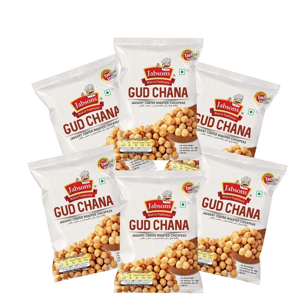 Jabsons - Jaggery Coated Roasted Chickpeas (Gud Chana), 150g (Pack of 6)