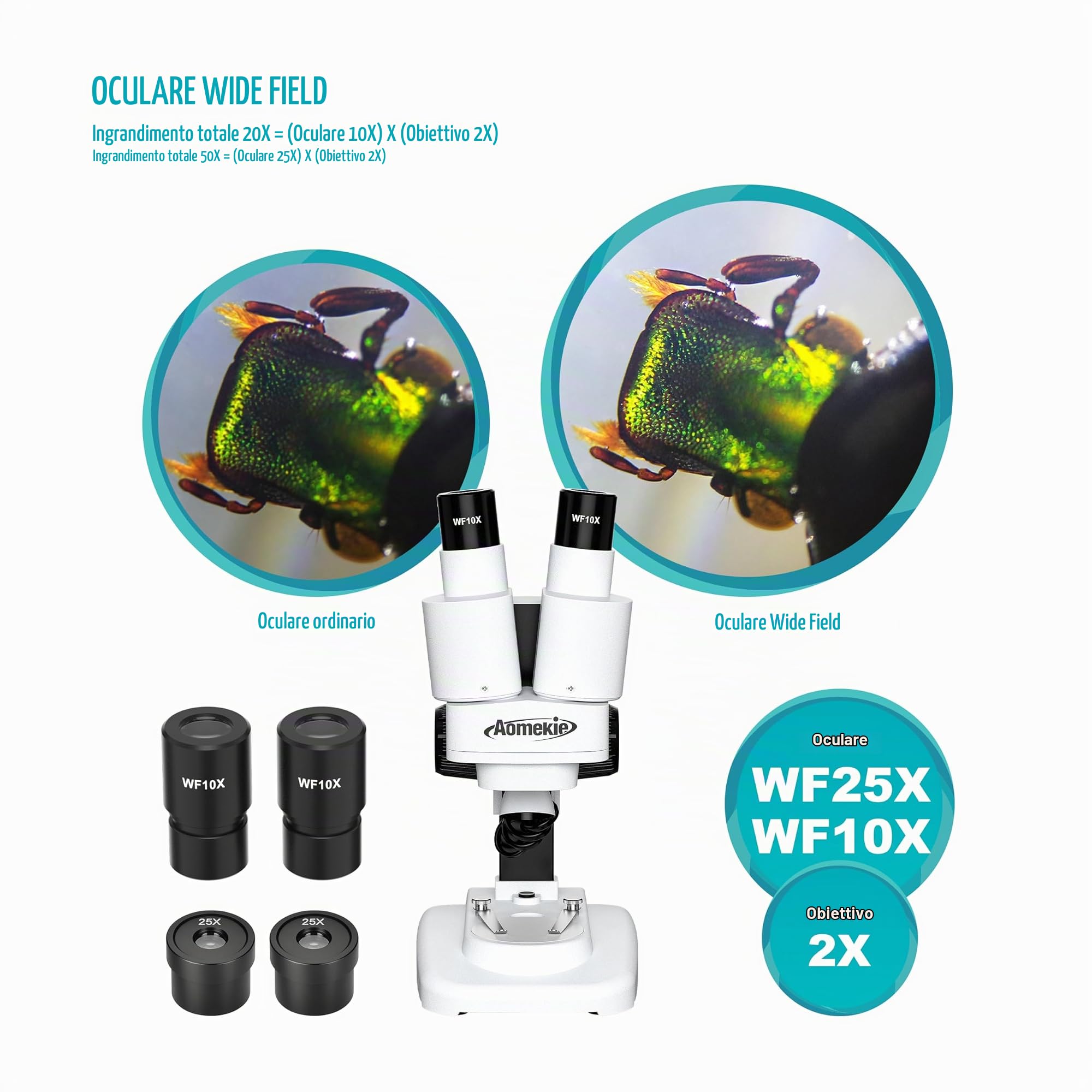 Aomekie Microscopio Stereo 20X & 40X Microscopio per Bambini Binoculare Zoom 3D con LED Regalo