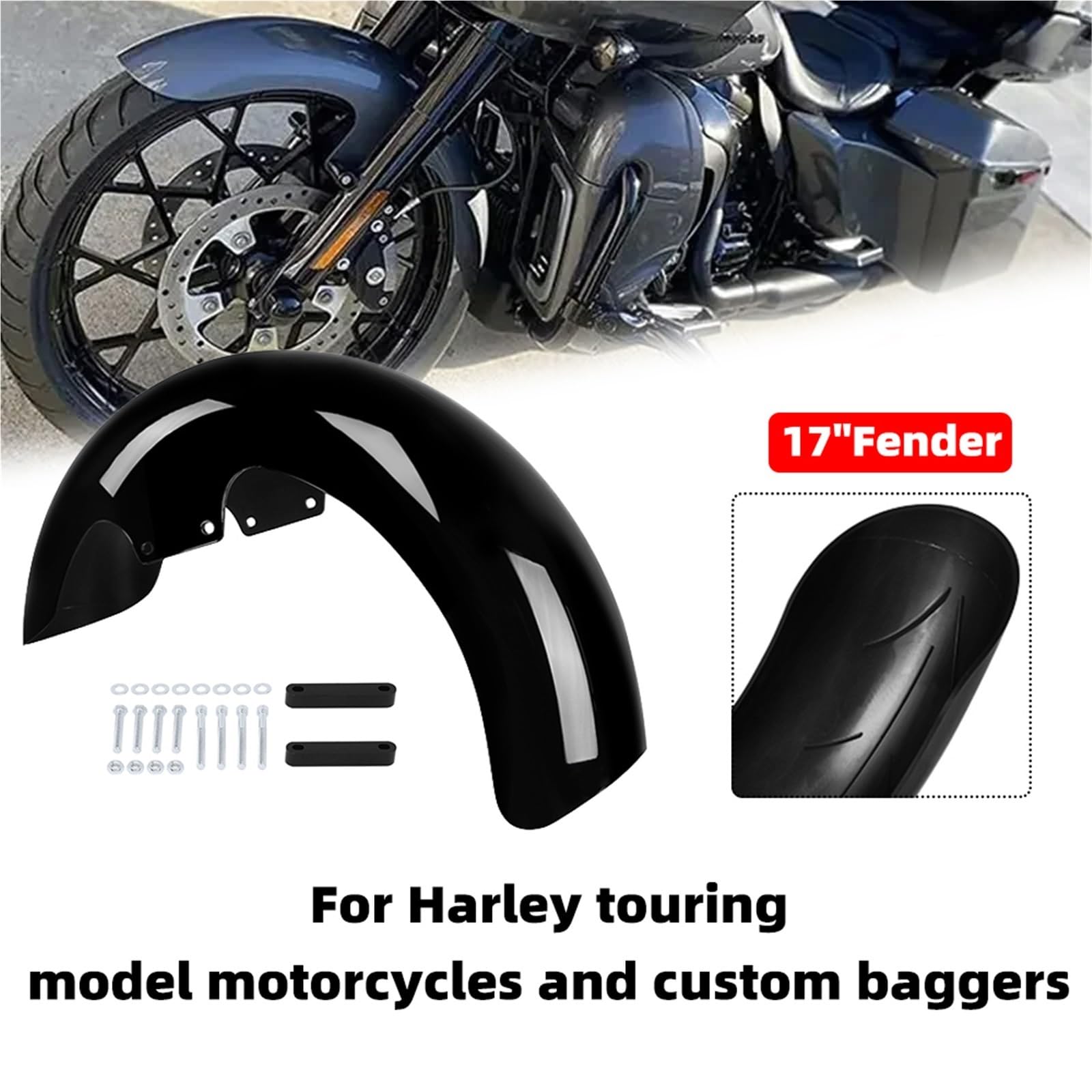 Błotniki motocyklowe, błotniki 17" Plastikowy błotnik przedni motocyklowy pasujący do Harley Touring Electra Street Glide Road King Ultra Baggers Błotnik motocyklowy Błotnik zmodyfikowana