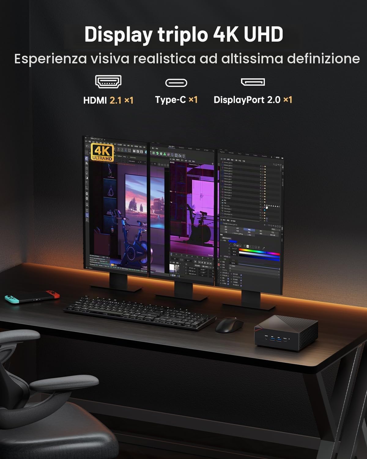 NiPoGi AM06PRO Mini PC Ryzen 7 5825U W-11 Pro(fino a 4,5 GHz),32GB DDR4 512GB M.2 SSD Mini Computer,4K@60Hz Triple Display DP/HDMI 2.0/Type-C,Micro PC con Dual-LAN/WIFI6/BT5.2 per Ufficio/Casa
