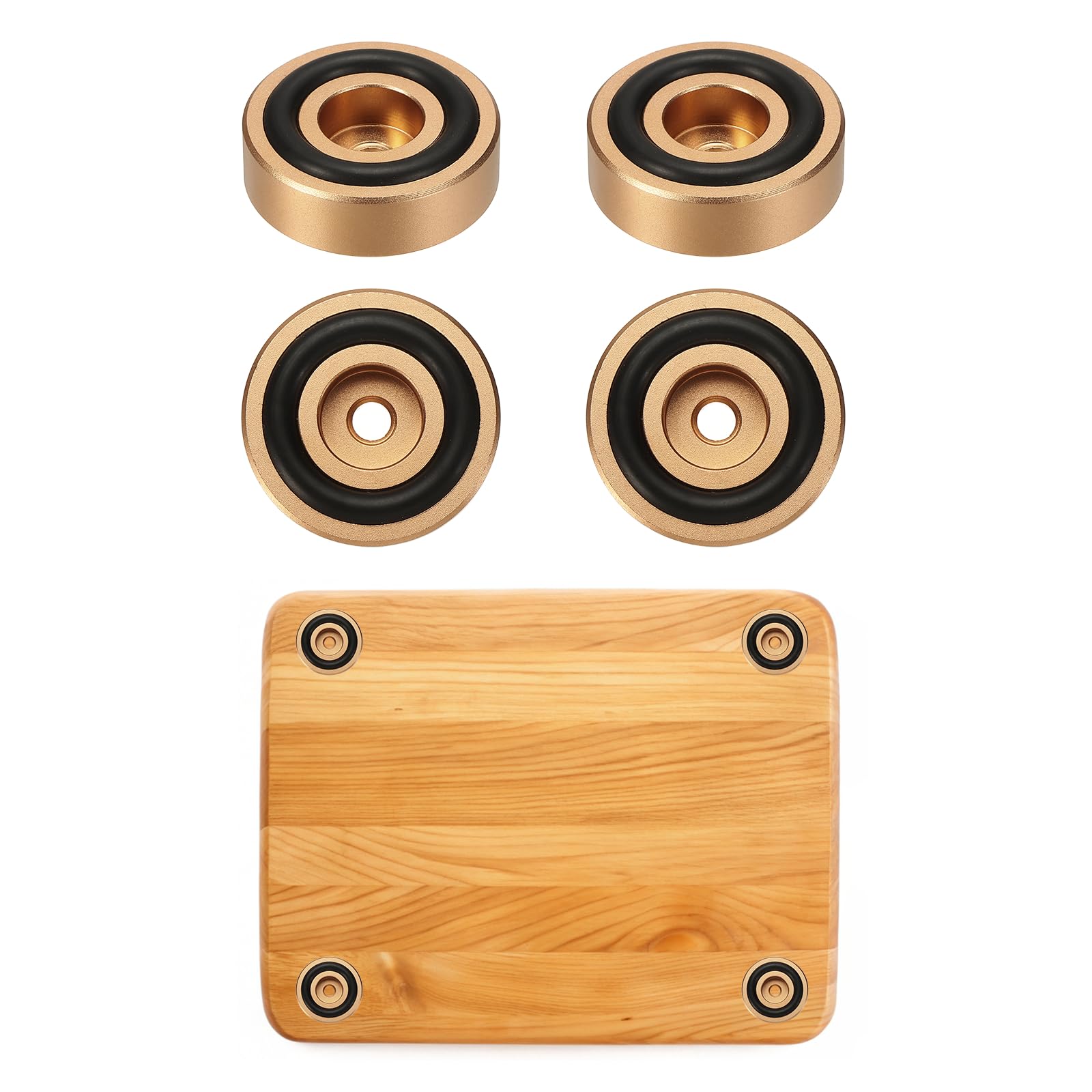 sourcing map 4Pcs Cutting Board Feet, 30x10mm Aluminum Alloy Speaker Stand Feet Anti Vibration Amplifier Foot with Silicone for Chopping Board Speaker Record, Gold