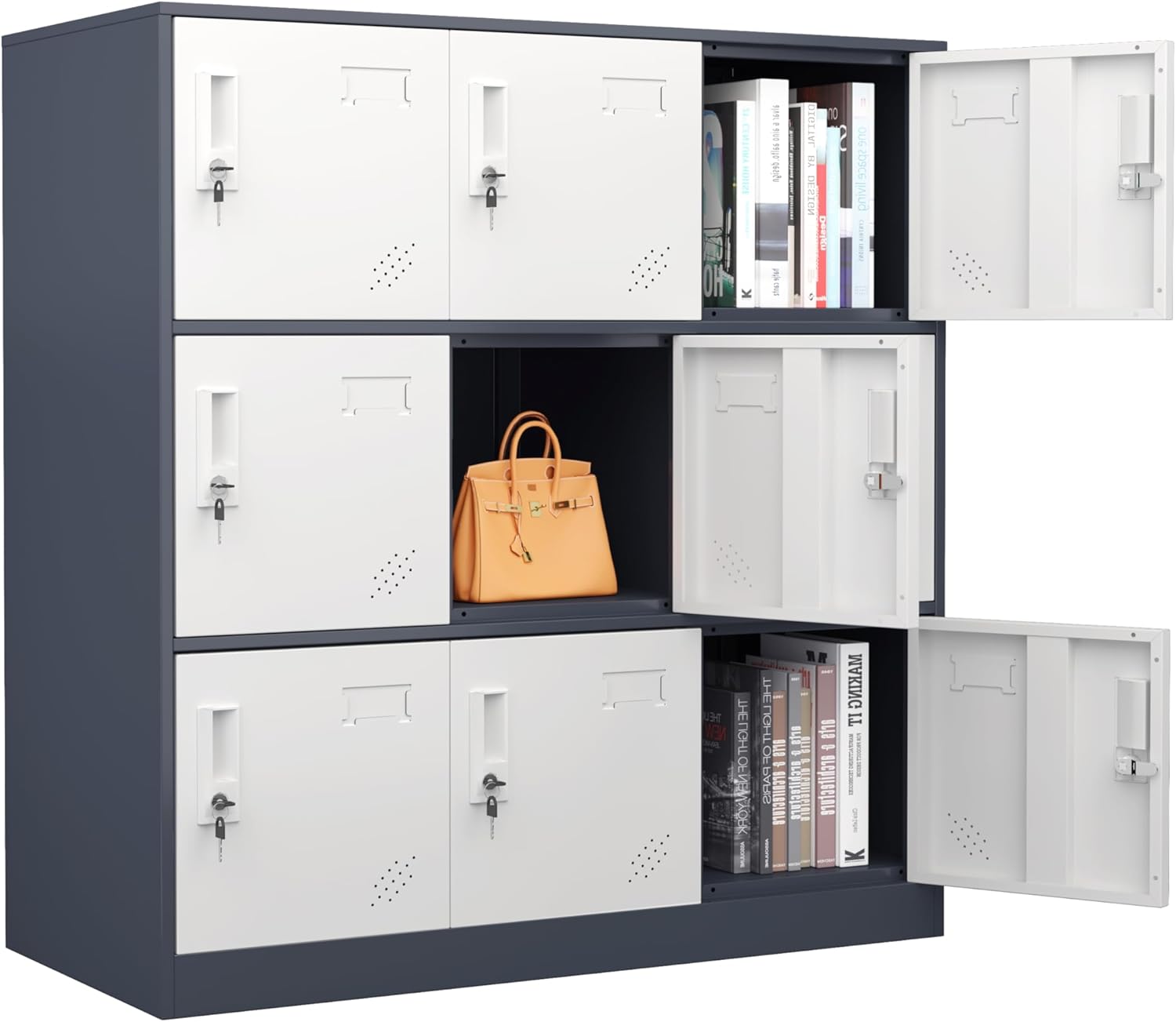 3 Door Vertical Stackable Storage Cabinet with Locking Doors,Shelves File Cabinet Organizer,Metal Locker Storage Cabinet Office, Home, Gym, School,KidsRoom (3 Door, Black)