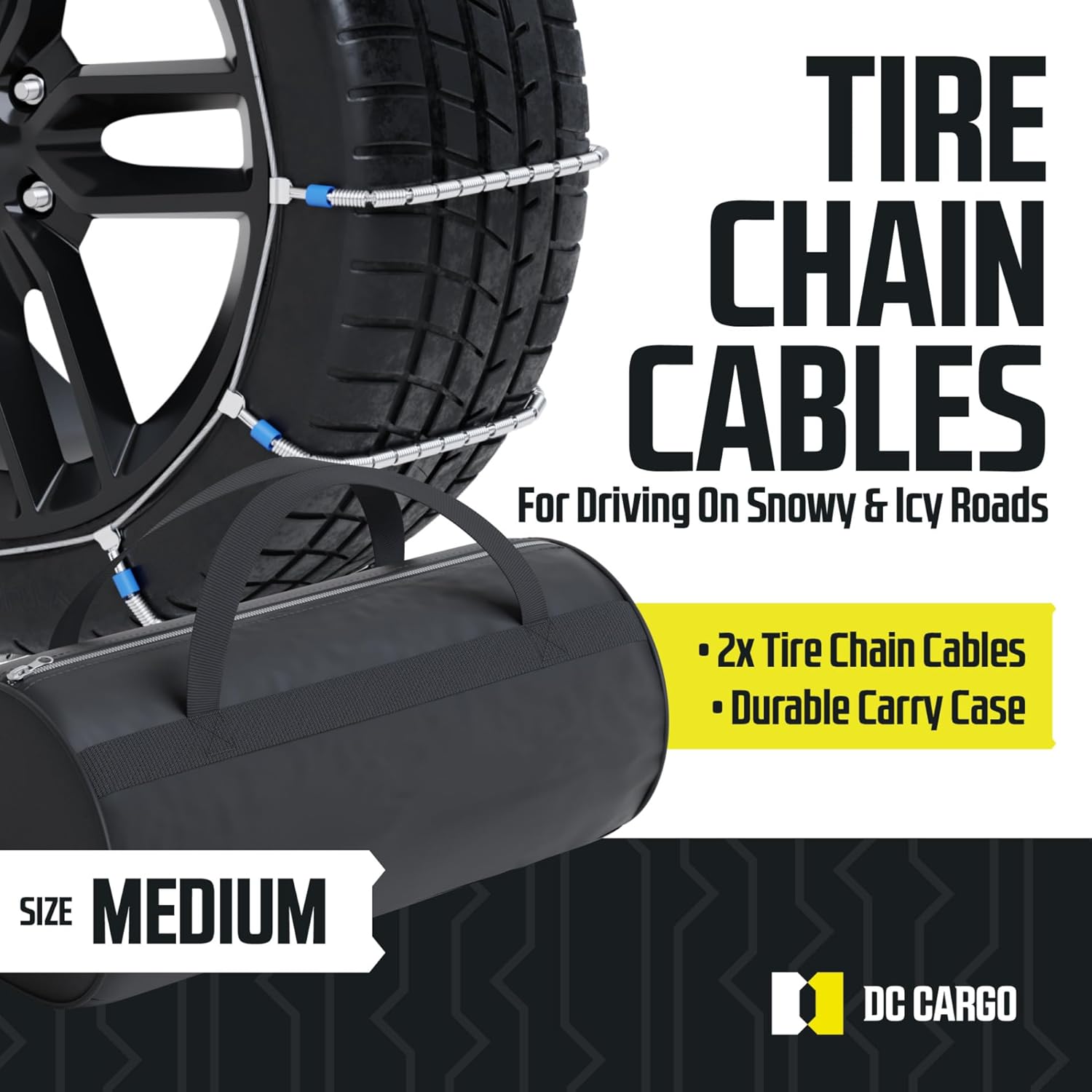 Tire Chain Cables For Snow & Ice, Fits Passenger Cars & Some SUVs, Constructed to Provide Maximum Traction & Grip - Set of 2 (Medium)