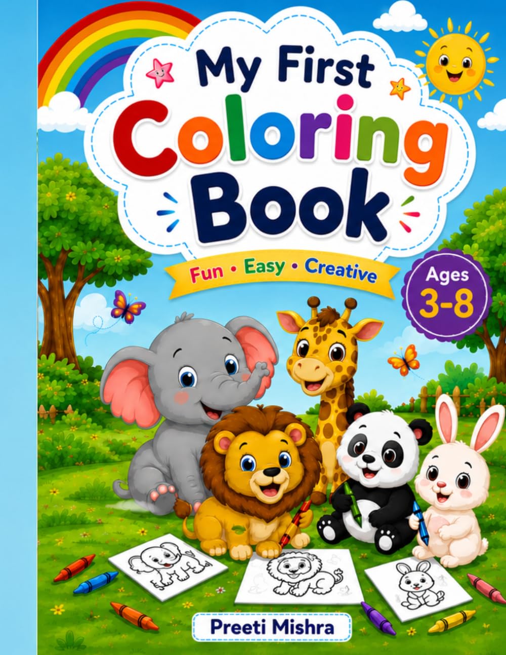 Cute Birds, Animals & Fun Scenes Coloring Book for Kids Ages 3-8.: Easy and Adorable Coloring Pages with Animals, Nature, Birds, Moon, Sun, Trees, and ... Scenes for Preschoolers and Toddlers