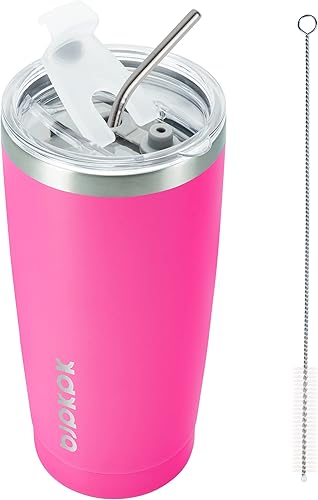 BJPKPK - Vasotaza para café de acero inoxidable de 20 onzas con tapa y pajilla, con aislamiento al vacío de doble pared, para viajes, bebidas