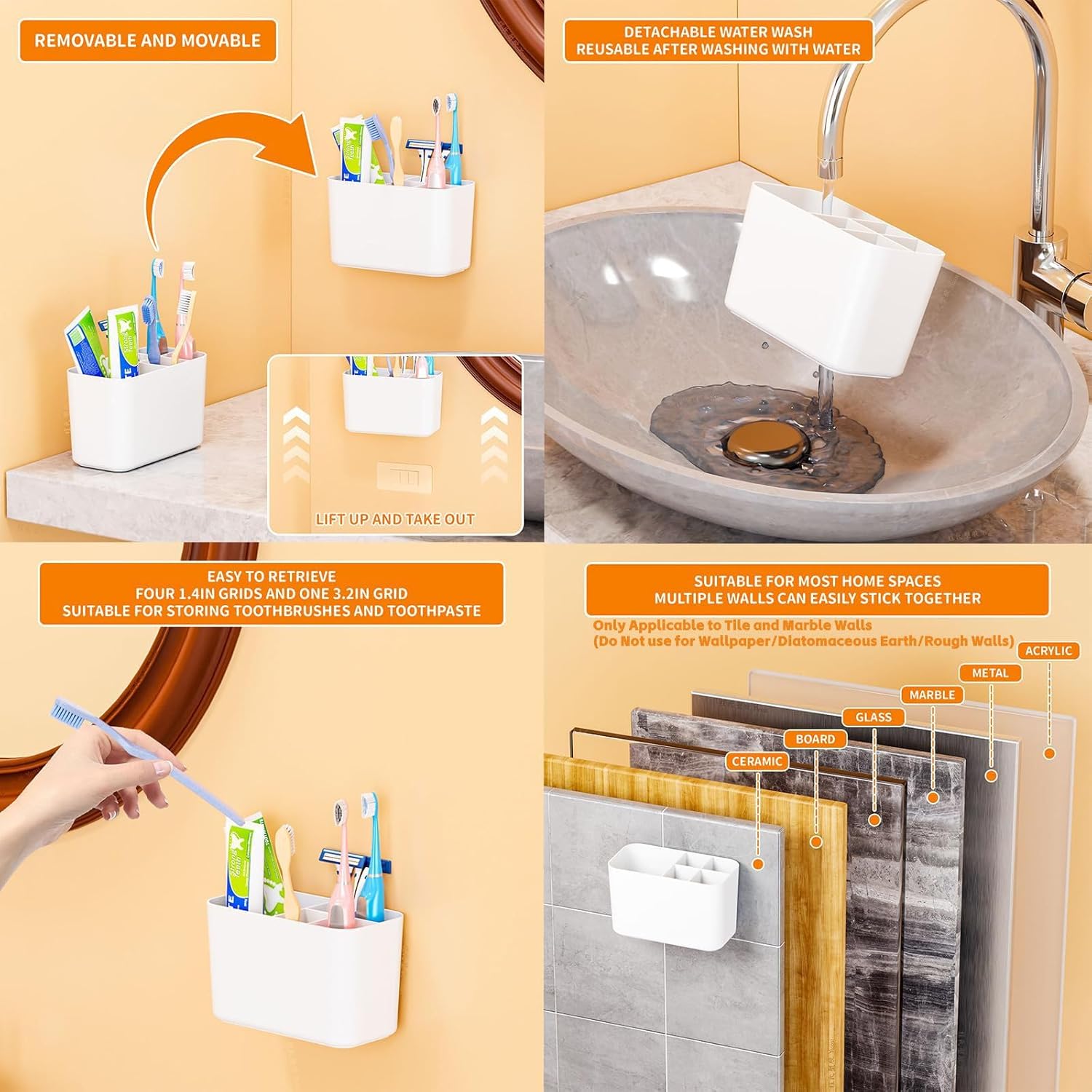Electric Toothbrush Holder for Bathroom Counter and Wall Mounted with