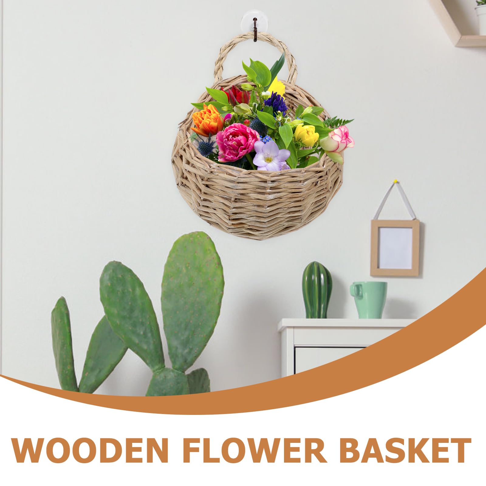 Tofficu 2 Piezas Cesta Flores ratán para Colgar en la Pared Artificial Flowers cestas almacenaje contenedor Verduras decoración Frutas Maceta orquídeas plantador Aire