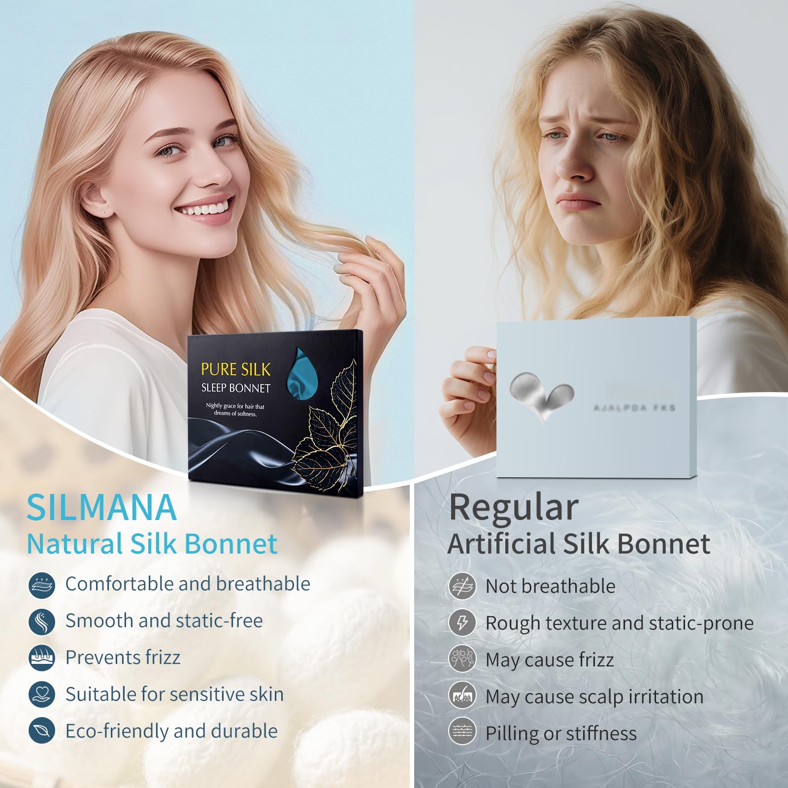 Silmana Silk Bonnet for Sleeping Women 22 Momme Double-Layer Silk Hair Wrap for Sleeping 100% Mulberry Silk - Image 3