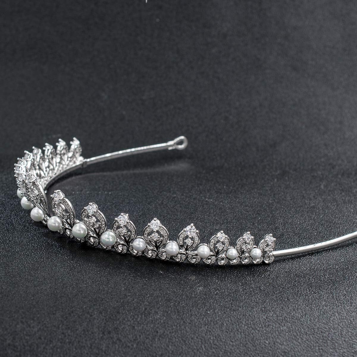 Crystals CZ Cubic Pearl Wedding Bridal Tiara Crown Women Hair Accessories Jewelry CH10109