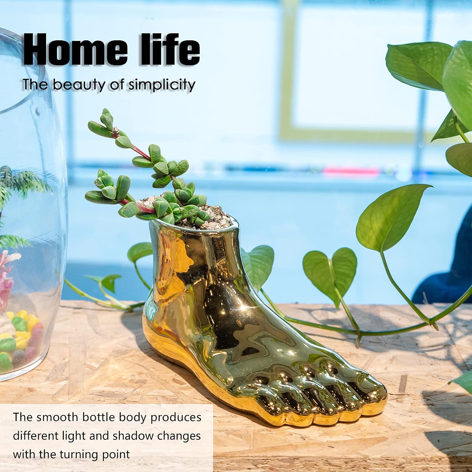 Notakia Unique Flower Vase Statue Home Decor Modern Style Gold Room Decor Accents for Indoor and Outdoor Statue Planter Pots Gold Decor Accents Sculpture Home Decor(Foot Shaped)