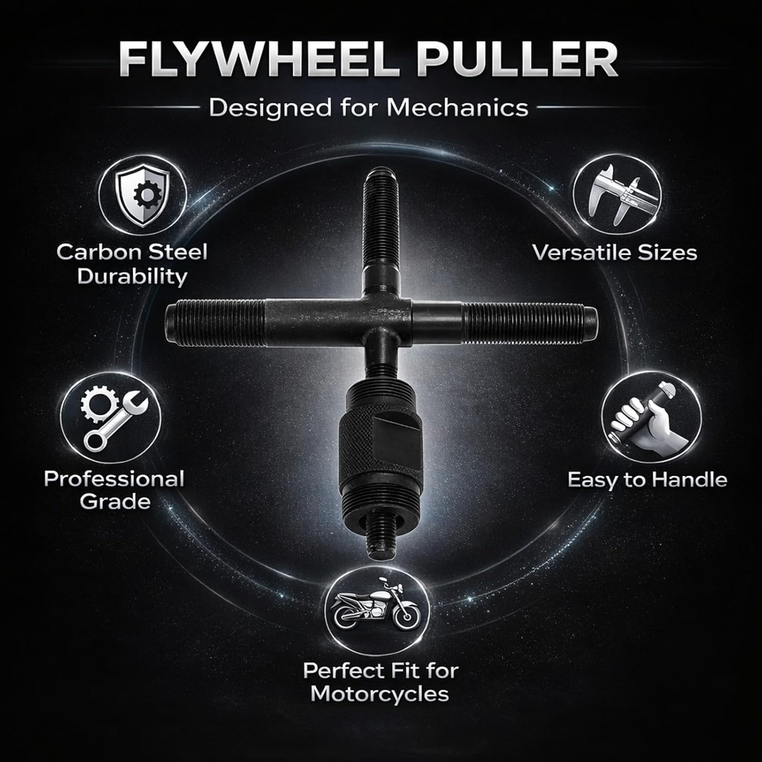 Flywheel Puller Tool 6 in 1, M10 M14 M16 M18 M24 M27, Carbon Steel for Motorcycles Mopeds - Heavy Duty Construction, Easy Engine Maintenance, Universal Fit for Most Makes and