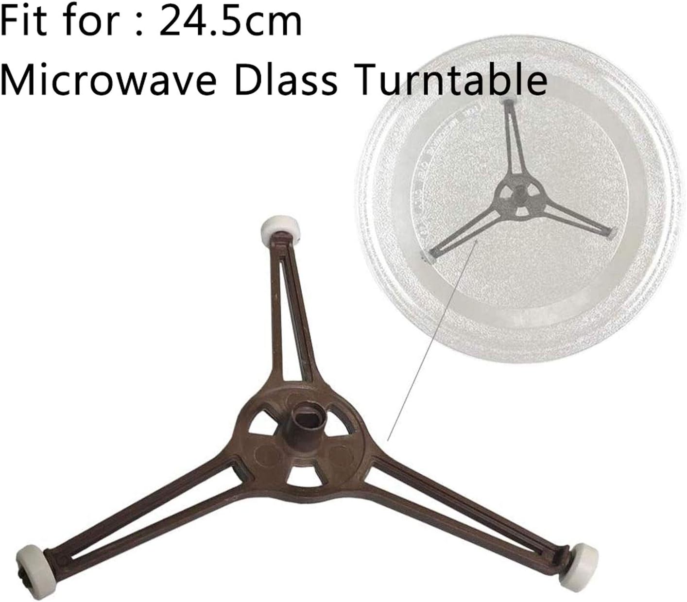 2 Pcs Microwave Turnpiece Holder for 9.6 Inch Microwave Oven Glass Flat Turntable Plate, Rotating Ring Roller Glass Plate Tray Support Holder, Triple Arm Rotating Support with Wheels (Roller Dia 14mm)