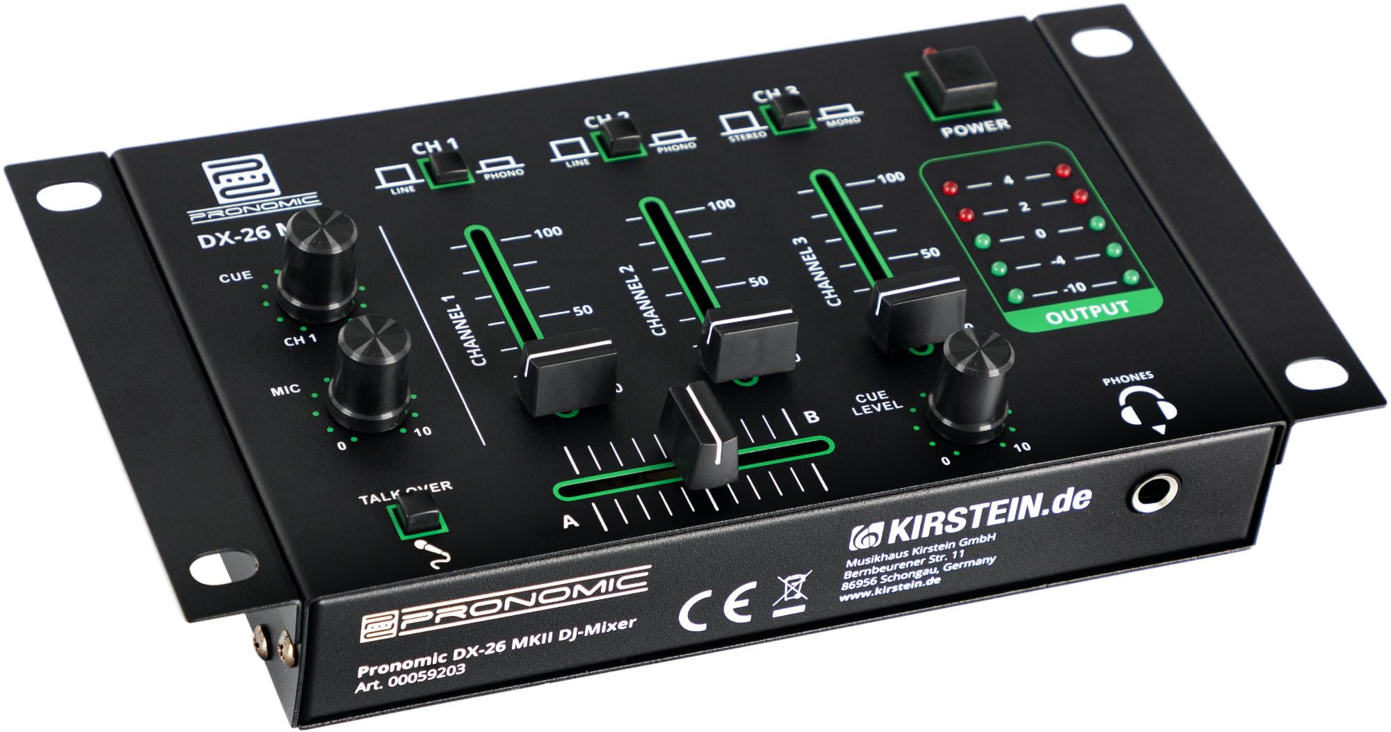 Pronomic DX-26 MKII DJ-Mixer - Mixeur 3 canaux avec fonction Cue - 2x canal Line/Phono - Entrées micro et casque
